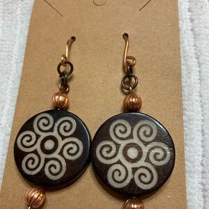 Elegant Brown and Cream Swirl Earrings handmade w a mixture of copper